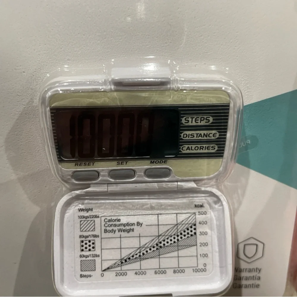 White Digital Pedometer Clip-On with Step, Distance & Calorie Counter